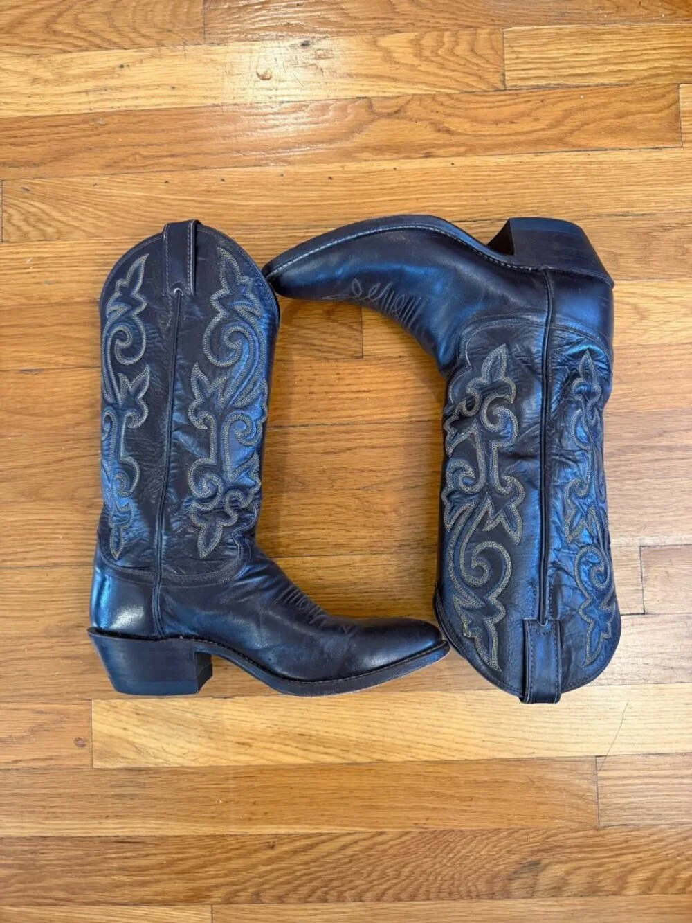 Vintage Justin Leather Cowboy Boots 1418 USA Espresso Brown Men 7.5B Women 9